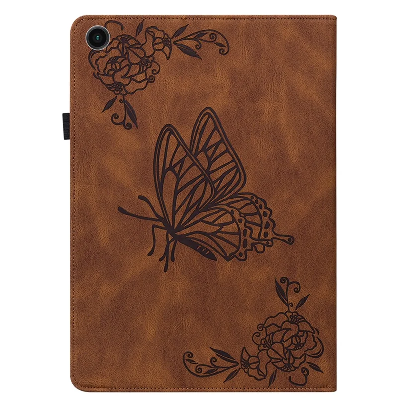 For Samsung Galaxy Tab A11 / A9 Case Butterfly Flower Imprint PU Leather Tablet Cover with Card Slots - Brown