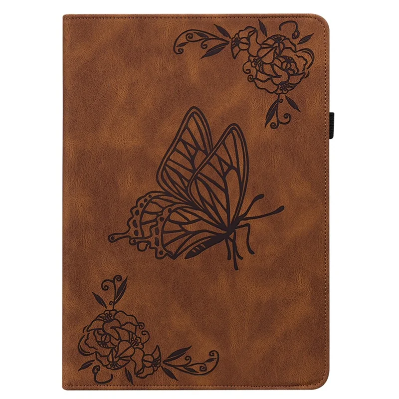 For Samsung Galaxy Tab A11 / A9 Case Butterfly Flower Imprint PU Leather Tablet Cover with Card Slots - Brown