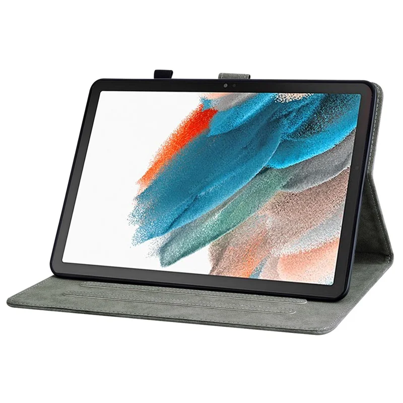 For Samsung Galaxy Tab A11 / A9 Case Tiger Imprint Anti-Scratch PU Leather Tablet Cover - Grey