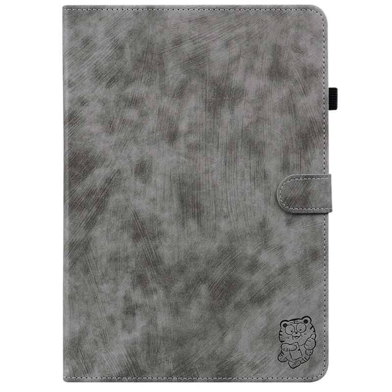 For Samsung Galaxy Tab A11 / A9 Case Tiger Imprint Anti-Scratch PU Leather Tablet Cover - Grey