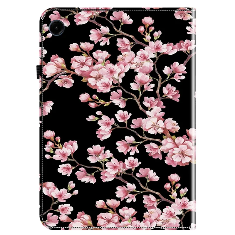Capa de Couro para Samsung Galaxy Tab A11 com Padrão Estampado, Suporte para Tablet, Slots para Cartões - Flor de Ameixeira