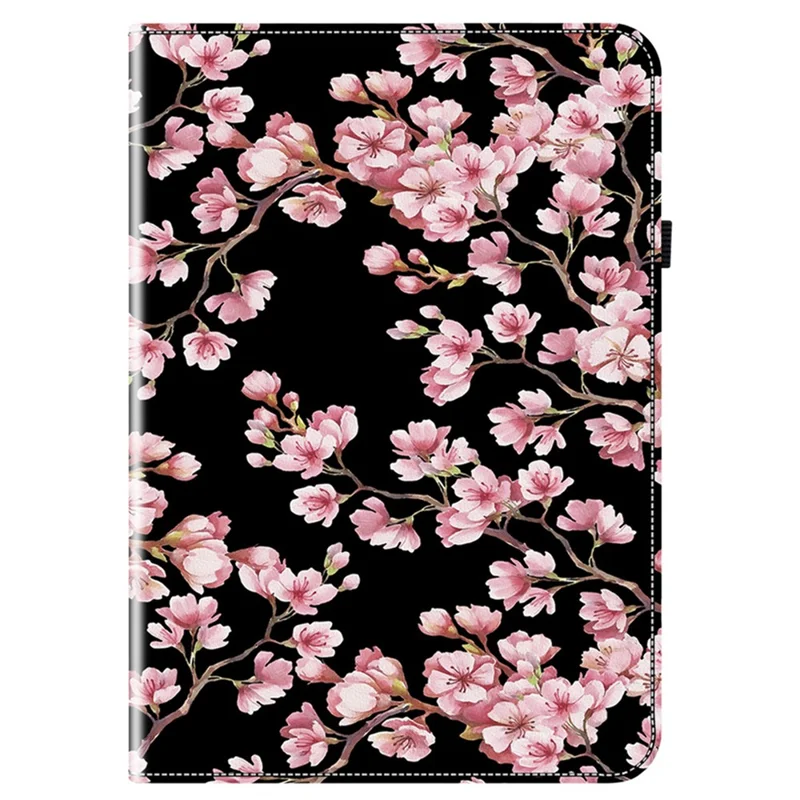 Capa de Couro para Samsung Galaxy Tab A11 com Padrão Estampado, Suporte para Tablet, Slots para Cartões - Flor de Ameixeira