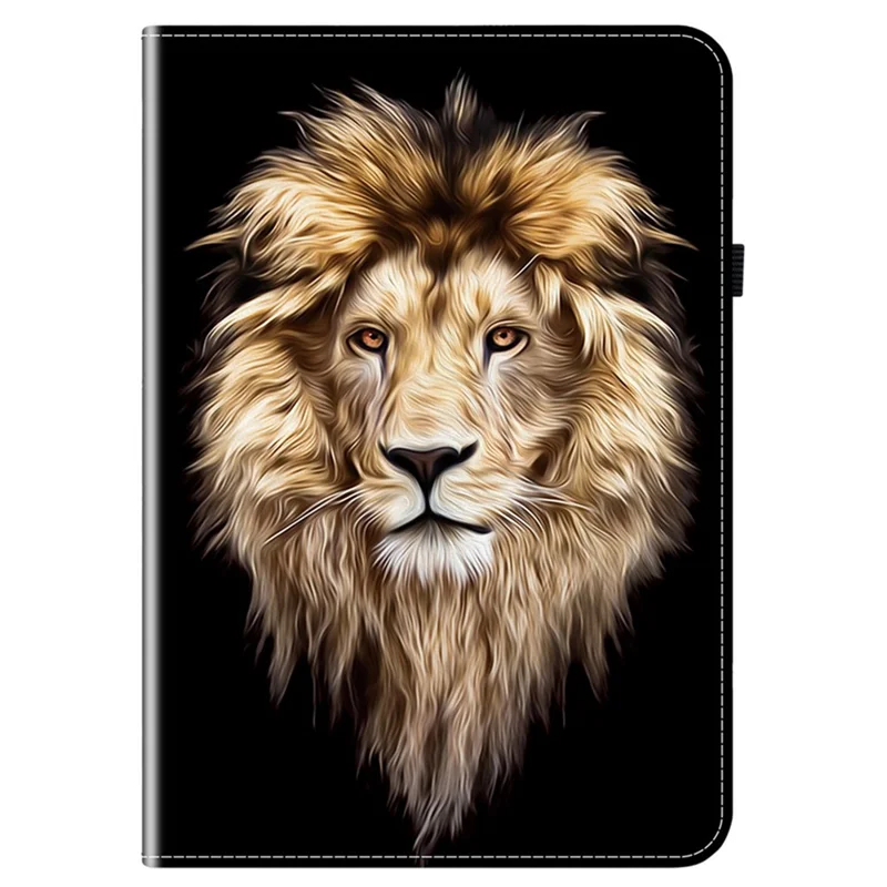 Кожаный чехол для Samsung Galaxy Tab A11 с рисунком, подставкой и карманами для карт - Голова льва