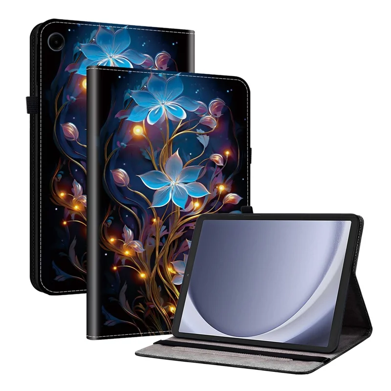 For Samsung Galaxy Tab A11 / A9 Leather Case Pattern Printed Stand Tablet Cover with Card Slots - Small Lantern Flower