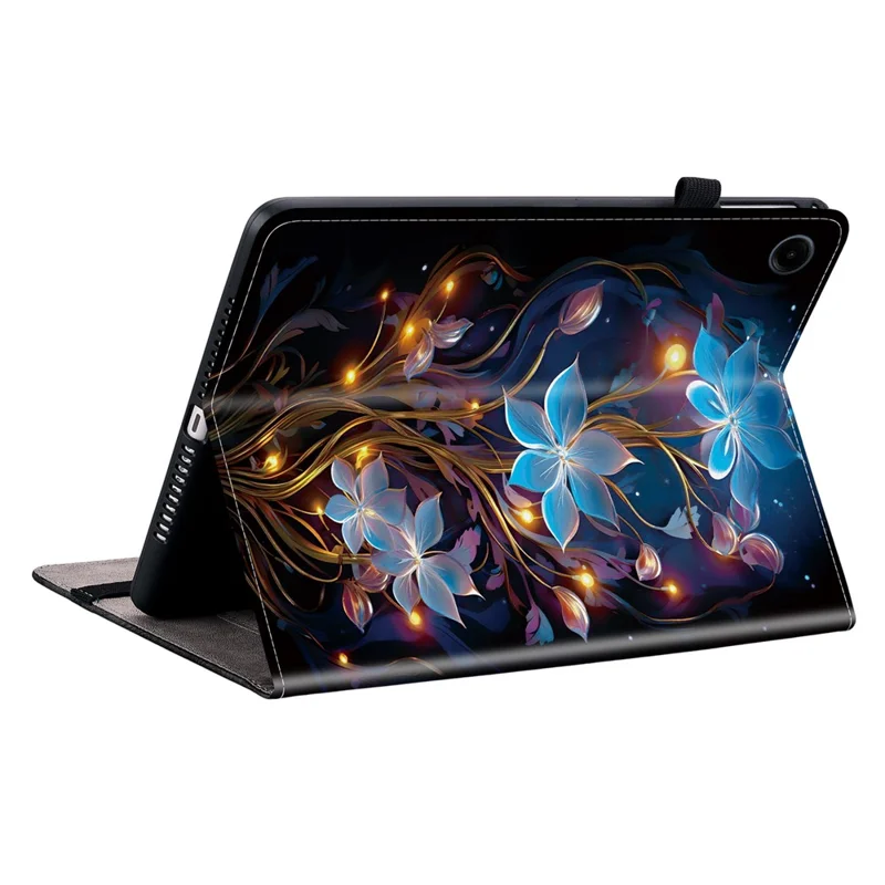 For Samsung Galaxy Tab A11 / A9 Leather Case Pattern Printed Stand Tablet Cover with Card Slots - Small Lantern Flower