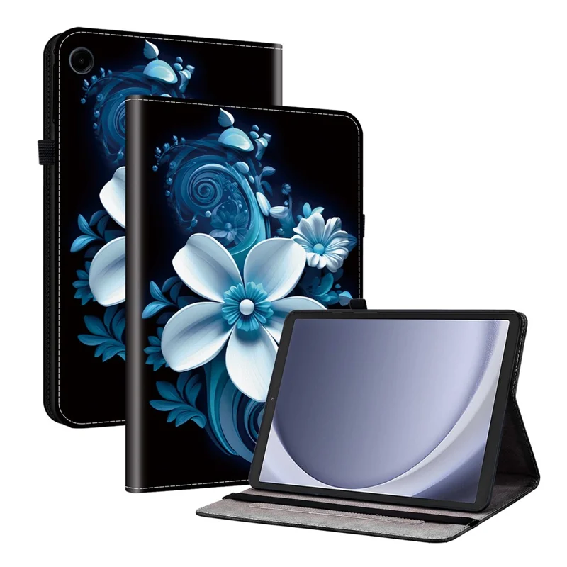 For Samsung Galaxy Tab A11 / A9 Leather Case Pattern Printed Stand Tablet Cover with Card Slots - Black Orchid