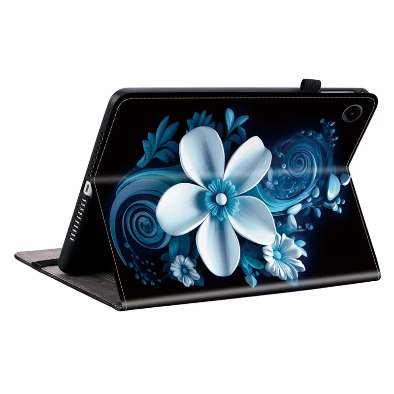 For Samsung Galaxy Tab A11 / A9 Leather Case Pattern Printed Stand Tablet Cover with Card Slots - Black Orchid