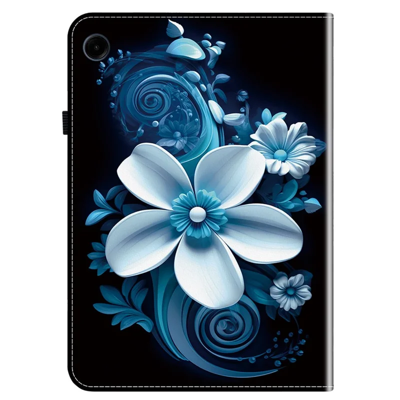 For Samsung Galaxy Tab A11 / A9 Leather Case Pattern Printed Stand Tablet Cover with Card Slots - Black Orchid