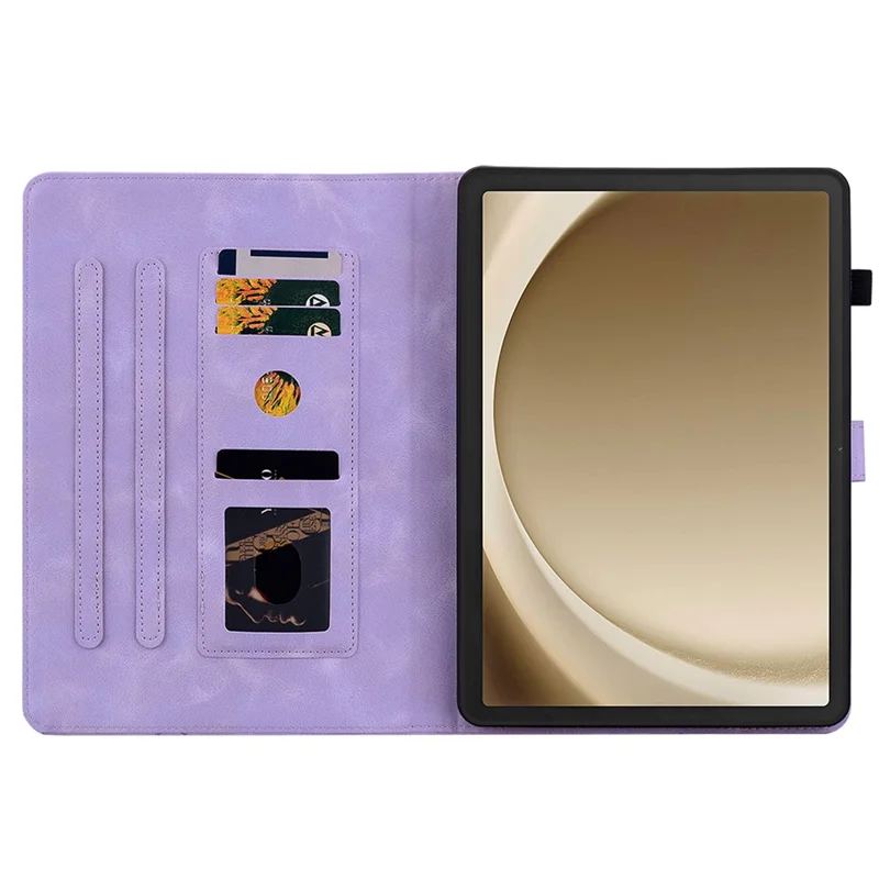 For Samsung Galaxy Tab A11+ Case Lily Flower Imprint Card Slots Leather Tablet Cover - Purple