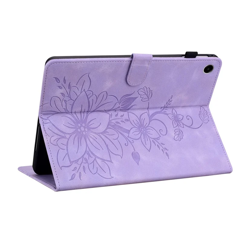 For Samsung Galaxy Tab A11+ Case Lily Flower Imprint Card Slots Leather Tablet Cover - Purple