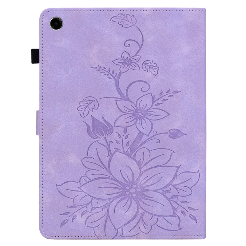 For Samsung Galaxy Tab A11+ Case Lily Flower Imprint Card Slots Leather Tablet Cover - Purple