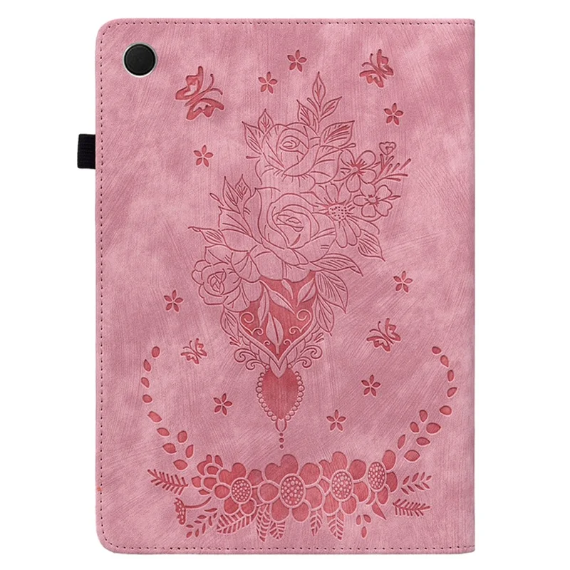 Capa para Samsung Galaxy Tab A11+ Suporte para Cartão Antiarranhões Capa de Couro com Estampa de Flor de Rosa - Rosa