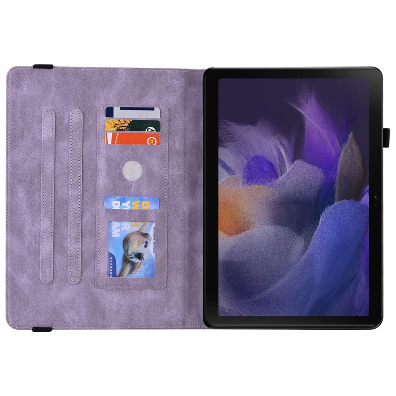Funda para Samsung Galaxy Tab A11+ Mariposa Flor Estampada Cubierta de Tableta de Cuero PU con Ranuras para Tarjetas - Púrpura