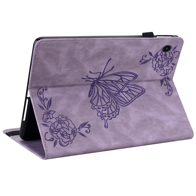 Funda para Samsung Galaxy Tab A11+ Mariposa Flor Estampada Cubierta de Tableta de Cuero PU con Ranuras para Tarjetas - Púrpura
