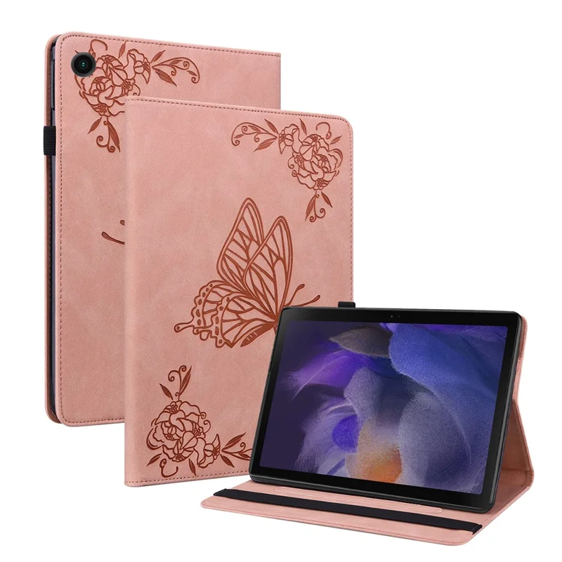 For Samsung Galaxy Tab A11+ Case Butterfly Flower Imprint PU Leather Tablet Cover with Card Slots - Pink
