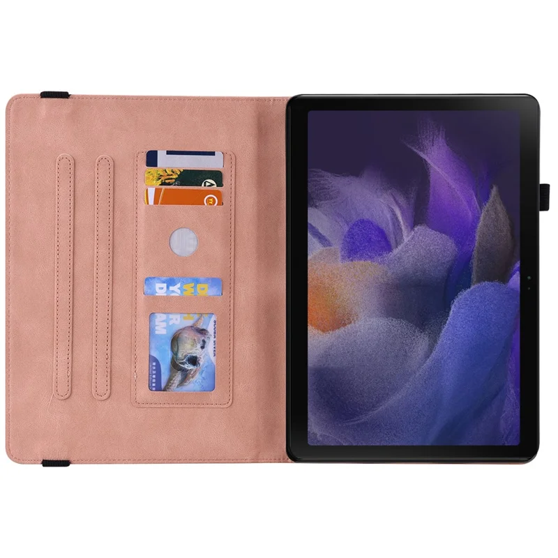 For Samsung Galaxy Tab A11+ Case Butterfly Flower Imprint PU Leather Tablet Cover with Card Slots - Pink