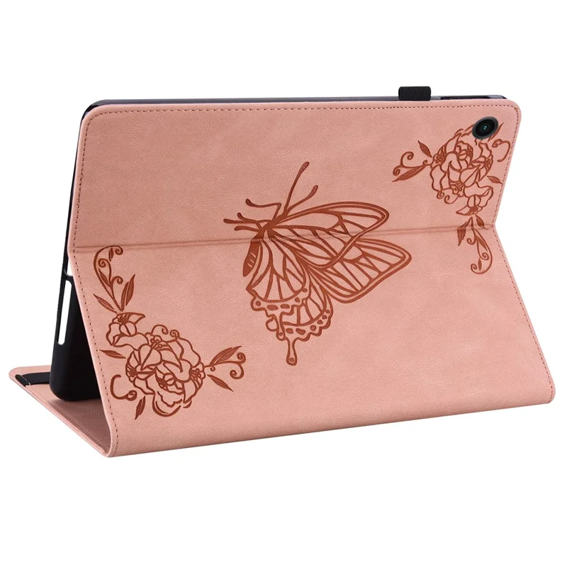 For Samsung Galaxy Tab A11+ Case Butterfly Flower Imprint PU Leather Tablet Cover with Card Slots - Pink