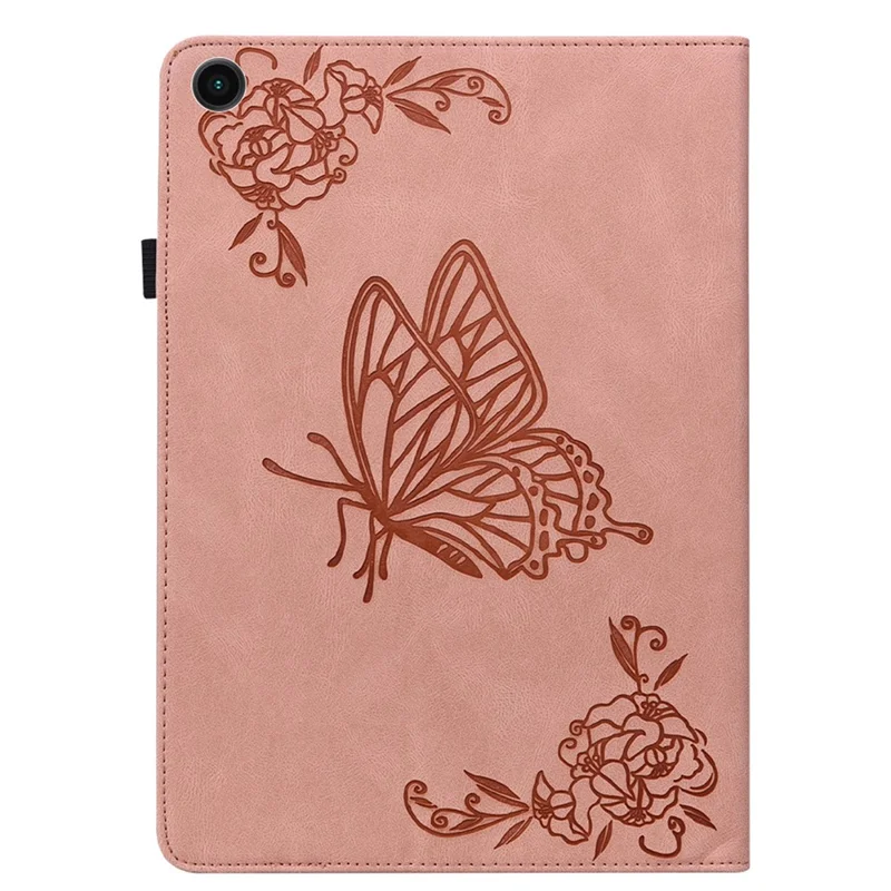 For Samsung Galaxy Tab A11+ Case Butterfly Flower Imprint PU Leather Tablet Cover with Card Slots - Pink