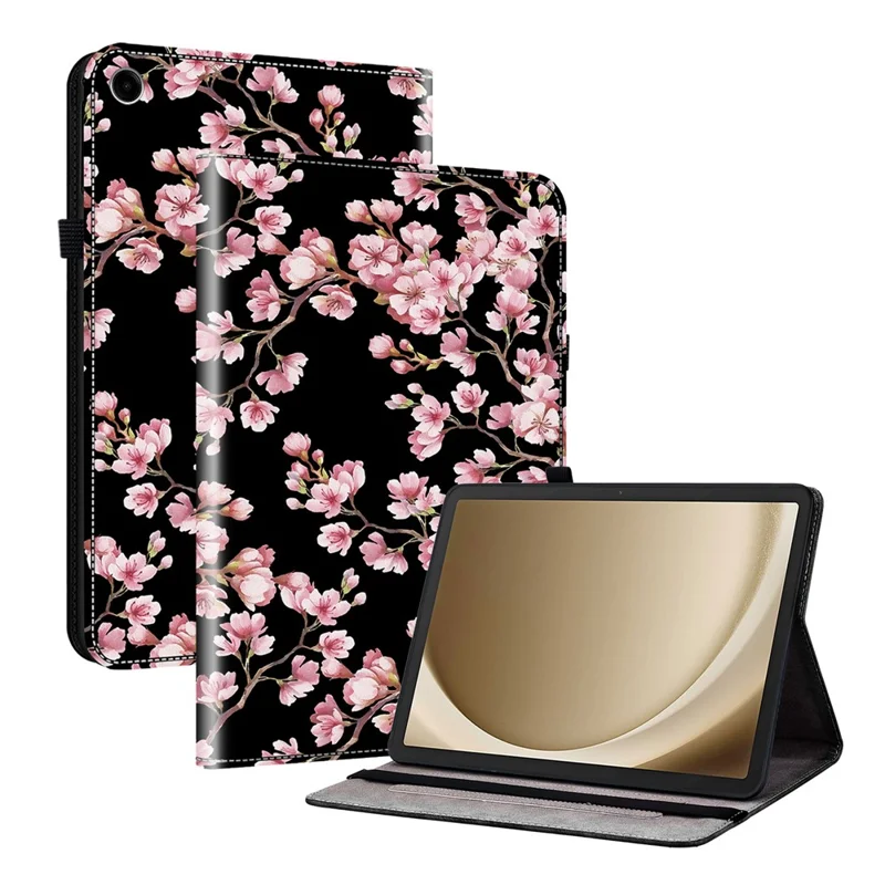 For Samsung Galaxy Tab A11+ Leather Case Pattern Printed Stand Tablet Cover with Card Slots - Plum Blossom