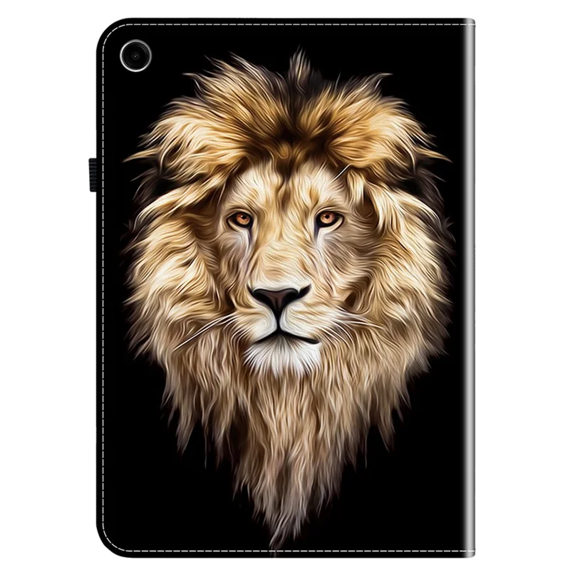 For Samsung Galaxy Tab A11+ Leather Case Pattern Printed Stand Tablet Cover with Card Slots - Lion Head