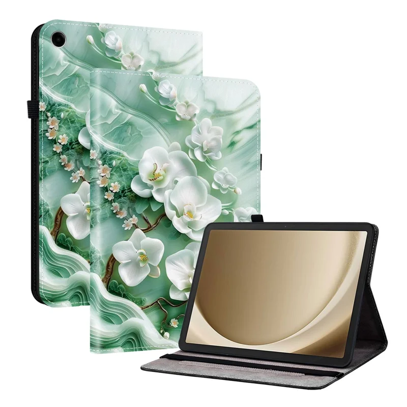 For Samsung Galaxy Tab A11+ Leather Case Pattern Printed Stand Tablet Cover with Card Slots - Jade Flower