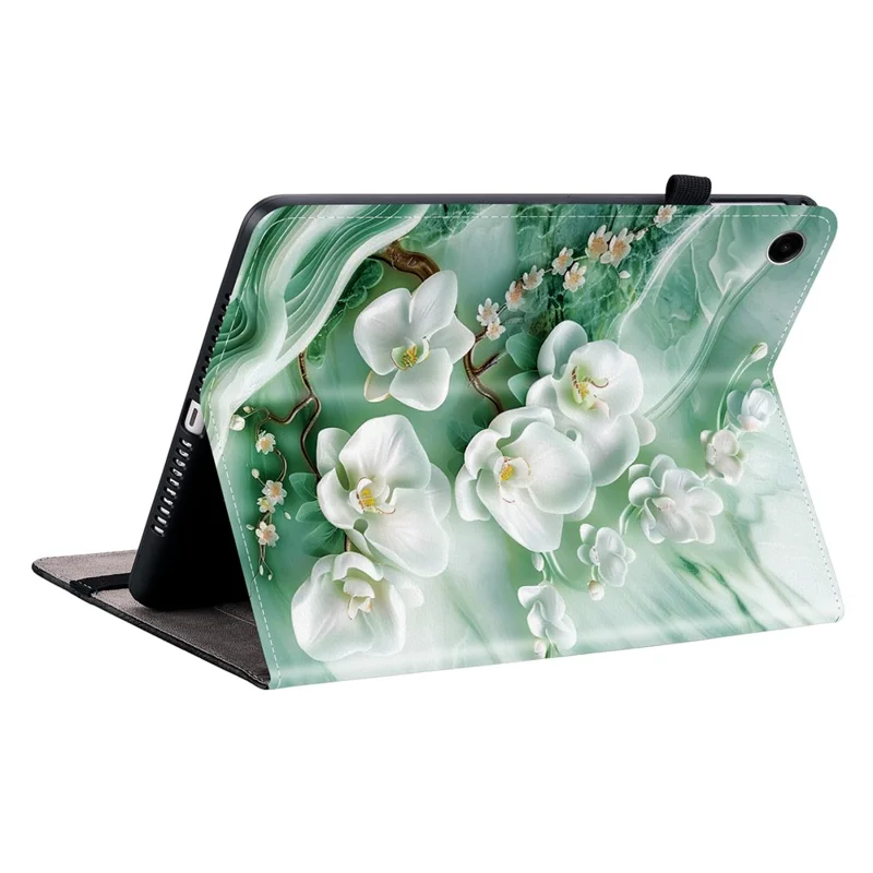For Samsung Galaxy Tab A11+ Leather Case Pattern Printed Stand Tablet Cover with Card Slots - Jade Flower