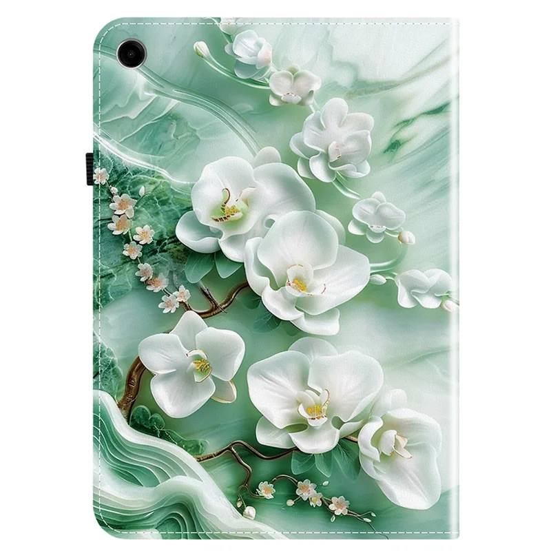 For Samsung Galaxy Tab A11+ Leather Case Pattern Printed Stand Tablet Cover with Card Slots - Jade Flower