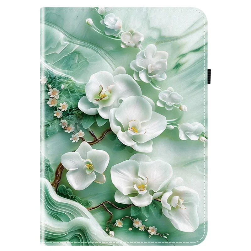 For Samsung Galaxy Tab A11+ Leather Case Pattern Printed Stand Tablet Cover with Card Slots - Jade Flower