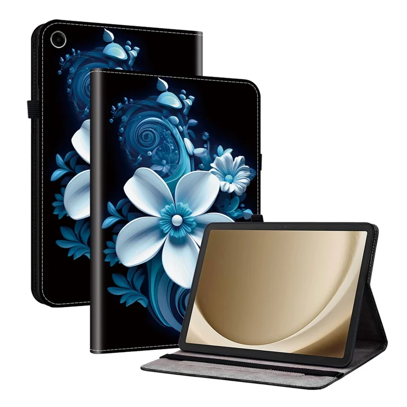 For Samsung Galaxy Tab A11+ Leather Case Pattern Printed Stand Tablet Cover with Card Slots - Black Orchid