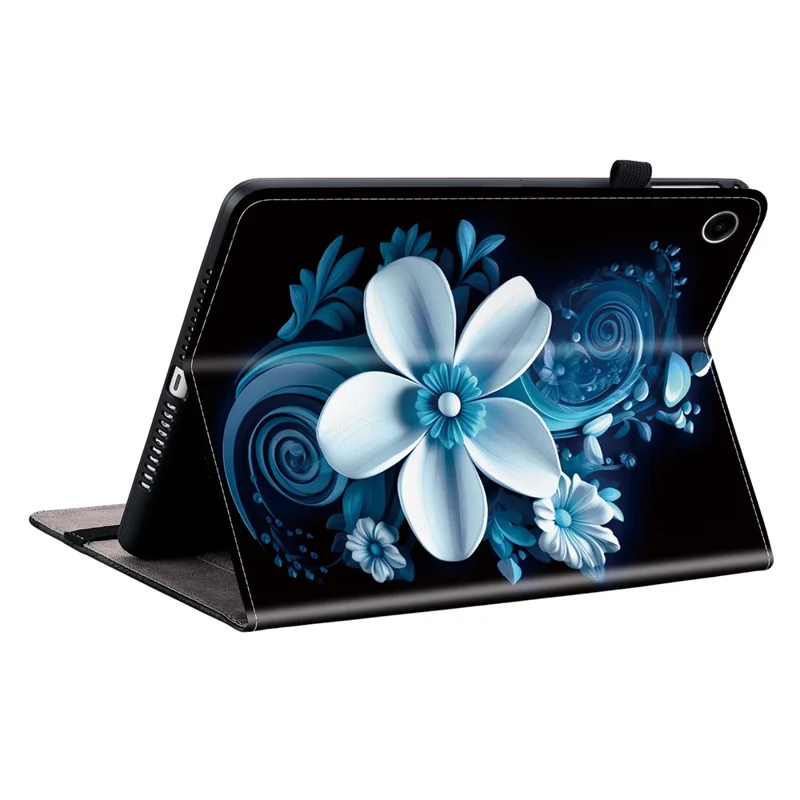 For Samsung Galaxy Tab A11+ Leather Case Pattern Printed Stand Tablet Cover with Card Slots - Black Orchid