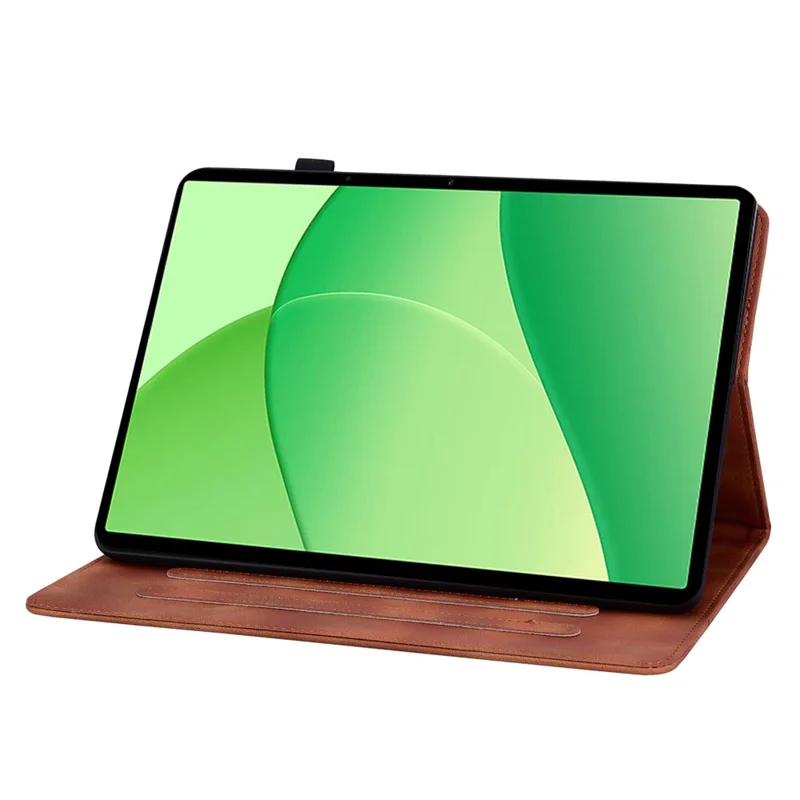 Capa para OnePlus Pad Lite / Oppo Pad SE Flor de Lírio com Impressão e Compartimentos para Cartões em Couro - Marrom