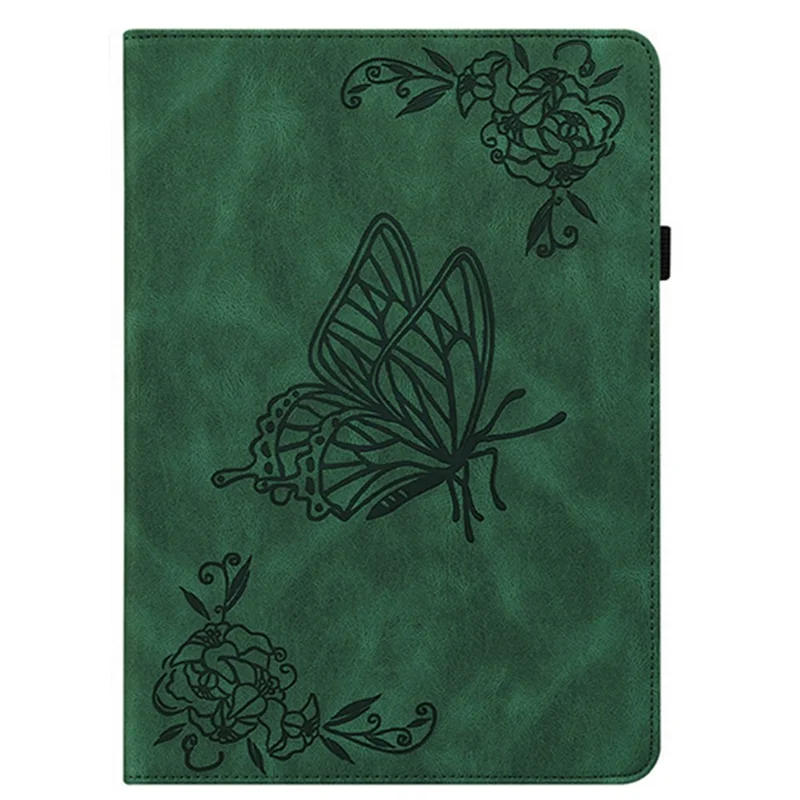 Per OnePlus Pad Lite / Oppo Pad SE Custodia Farfalla Fiore Impronta Pelle PU Copertura Tablet con Slot per Schede - Verde