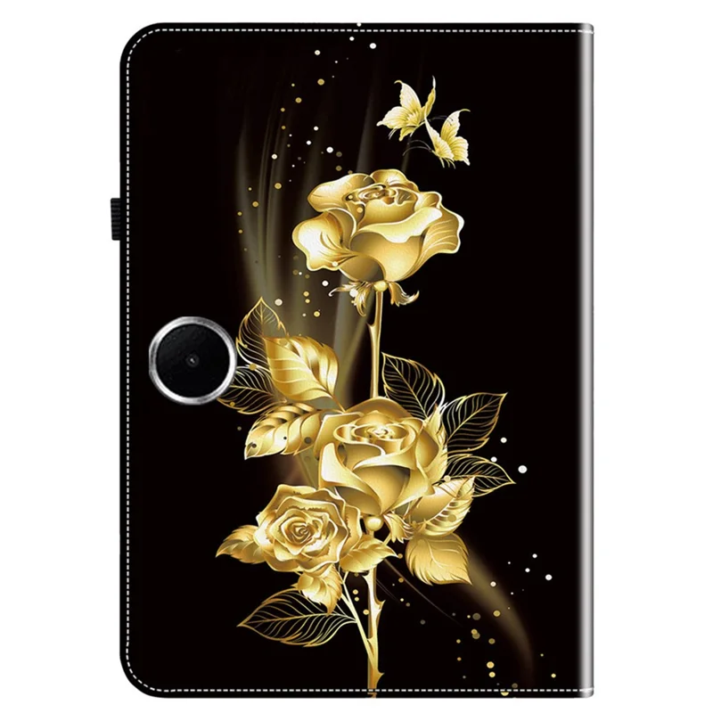 For OnePlus Pad Lite / Oppo Pad SE Leather Case Pattern Printed Stand Tablet Cover with Card Slots - Gold Butterfly Rose