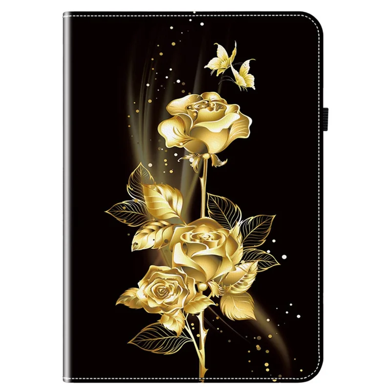For OnePlus Pad Lite / Oppo Pad SE Leather Case Pattern Printed Stand Tablet Cover with Card Slots - Gold Butterfly Rose
