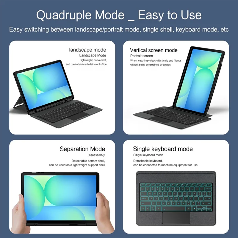 For Samsung Galaxy Tab S10 FE+ Leather Case + Bluetooth-Compatible Keyboard with Backlight Trackpad