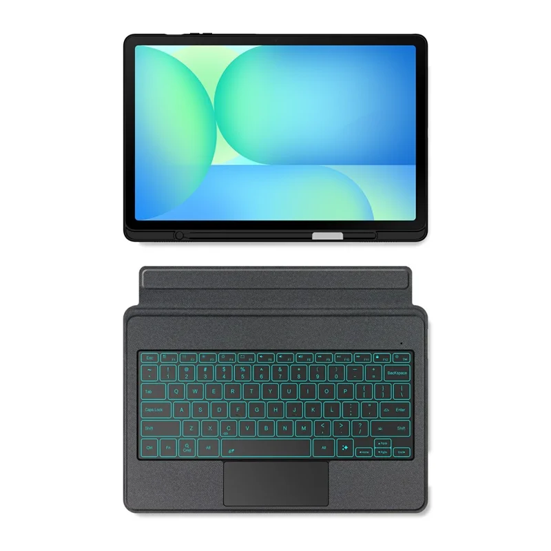 For Samsung Galaxy Tab S10 FE+ Leather Case + Bluetooth-Compatible Keyboard with Backlight Trackpad