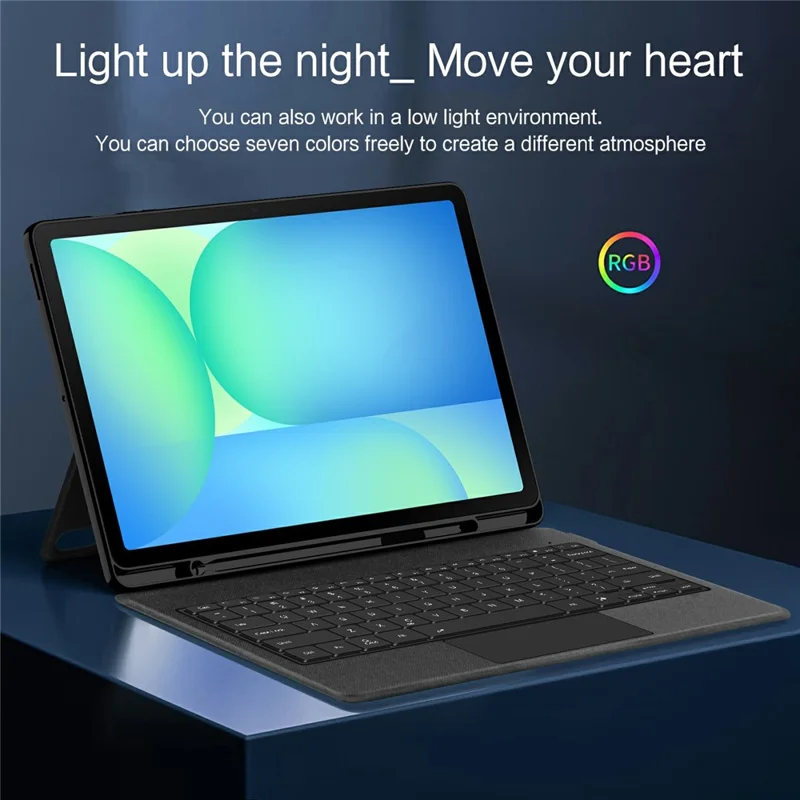 For Samsung Galaxy Tab S10 FE+ Leather Case + Bluetooth-Compatible Keyboard with Backlight Trackpad