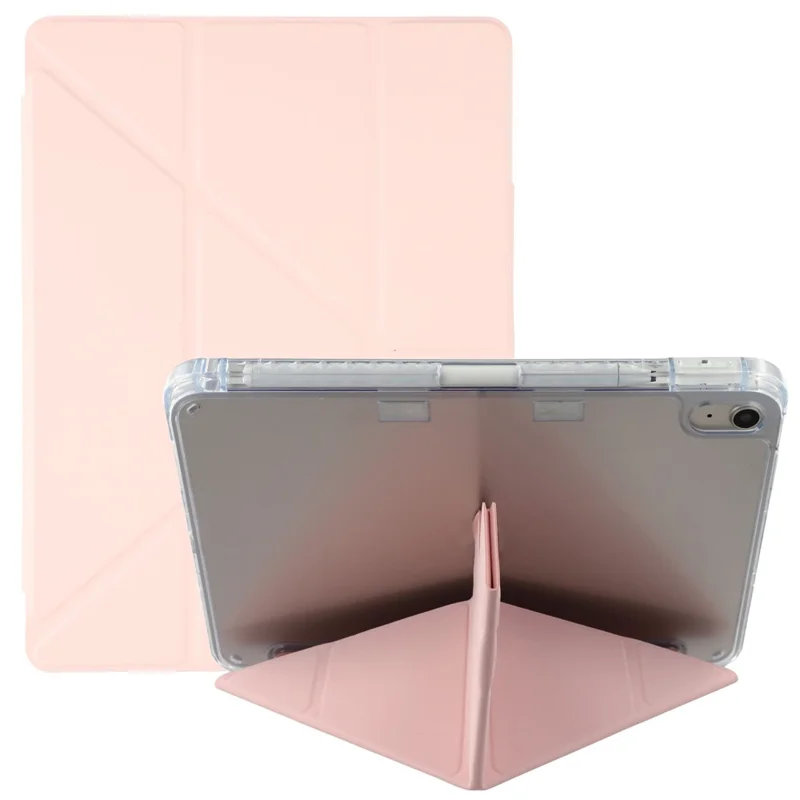 Étui pour iPad (2025) / iPad 10.9 (2022) - Support Y-Fold en Cuir PU Transparent avec Coque Arrière Acrylique - Rose
