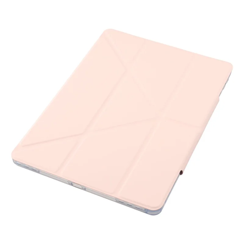 Étui pour iPad (2025) / iPad 10.9 (2022) - Support Y-Fold en Cuir PU Transparent avec Coque Arrière Acrylique - Rose