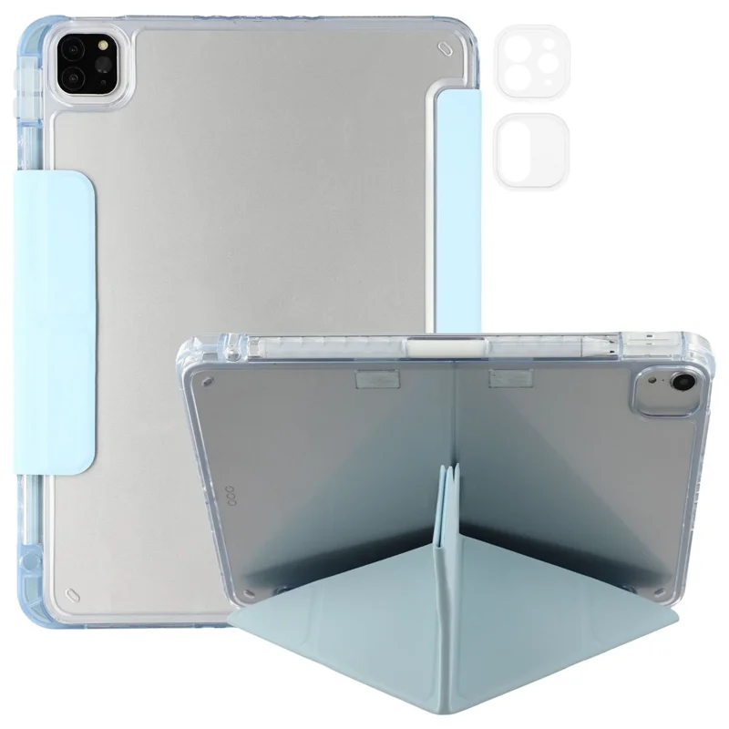 Чехол-подставка для iPad Air 11 (2024) / Air (2022) / (2020) / iPad Pro 11 (2021) / (2020) / (2018) из искусственной кожи с прозрачной акриловой крышкой - нежно-голубой
