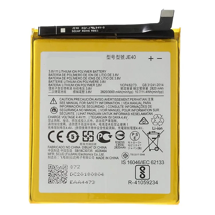 Para Motorola Moto Z3 3.80V 2820mah Polimador de Iones de Litio Parte de la Batería (codificar: JE40) (sin Logotipo)