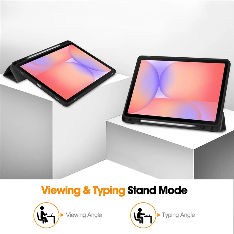 For Samsung Galaxy Tab S10 Lite Stand Case Shock-Absorbent Leather Tablet Cover with Pen Slot - Black