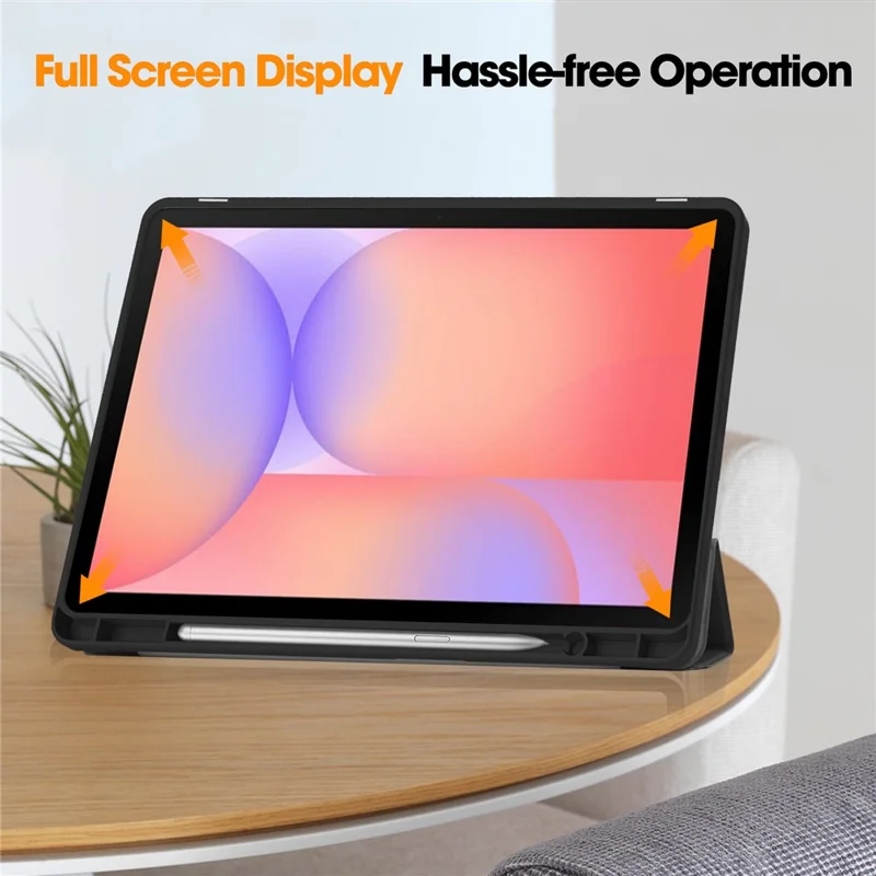 For Samsung Galaxy Tab S10 Lite Stand Case Shock-Absorbent Leather Tablet Cover with Pen Slot - Black