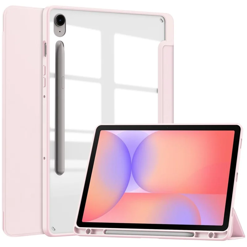 For Samsung Galaxy Tab S10 Lite Case Clear Acrylic Leather Tablet Cover Support Auto Sleep  /  Wake - Pink