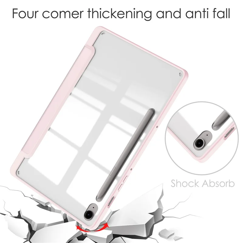 For Samsung Galaxy Tab S10 Lite Case Clear Acrylic Leather Tablet Cover Support Auto Sleep  /  Wake - Pink
