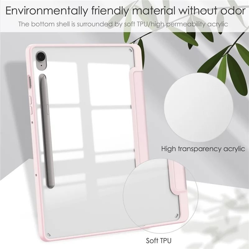 For Samsung Galaxy Tab S10 Lite Case Clear Acrylic Leather Tablet Cover Support Auto Sleep  /  Wake - Pink