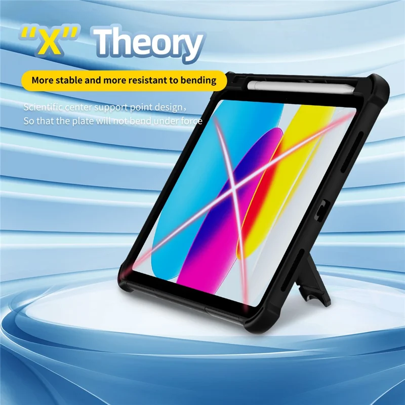 For iPad (2025)  /  10.9 (2022) Case Kickstand PC + TPU Shockproof Tablet Cover with Hand Strap  /  Pen Slot - Black
