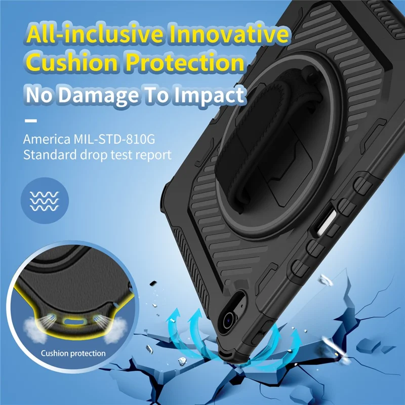 For iPad (2025)  /  10.9 (2022) Case Kickstand PC + TPU Shockproof Tablet Cover with Hand Strap  /  Pen Slot - Black