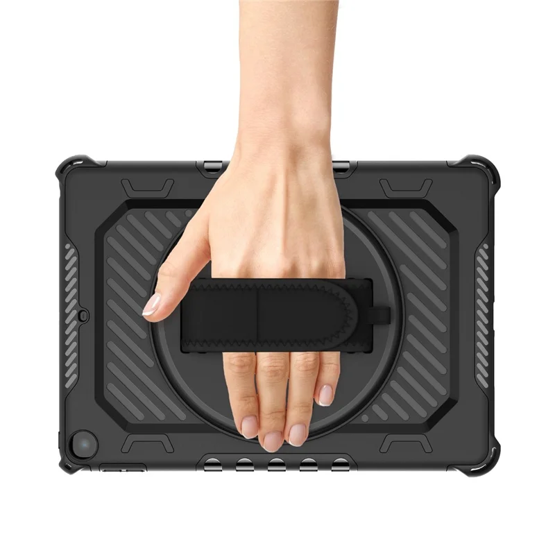 For iPad 9.7-inch (2018)  /  (2017) Case Kickstand PC + TPU Shockproof Tablet Cover with Hand Strap - Black