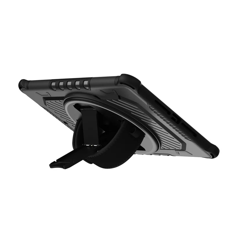 For iPad 9.7-inch (2018)  /  (2017) Case Kickstand PC + TPU Shockproof Tablet Cover with Hand Strap - Black